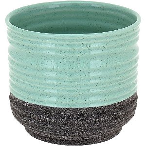 Vaso Cachepô Macao em Cerâmica Azul e cinza Home&Co 13x15cm