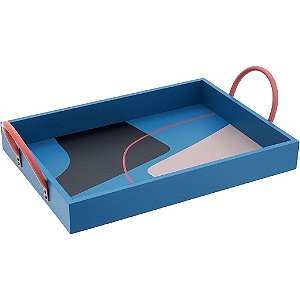 Bandeja Retangular Para Servir Com Alça em Mdf Luxo Azul