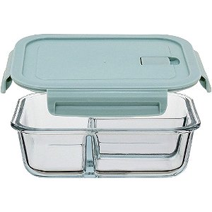 Pote Hermético 1L de Vidro Com Divisões Para Marmita Lanches