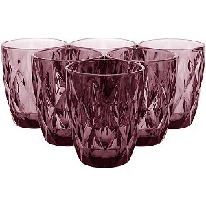 Conjunto de 6 Copos Água de Vidro Rosa Para Cozinha 270ml