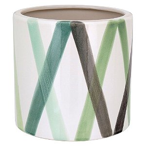 Vaso Playa Cachepô Decorativo em Cerâmica Branca e Verde