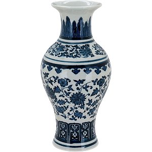 Vaso De Cerâmica P/ Decoração Premium Azul Planta 22x10x10cm