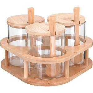Jogo de Porta Condimento Table Suporte Borossilicato 11X20cm