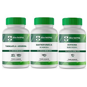 Tadalaf 10mg + Arginina 500mg + Xanthoparmelia Scabrosa 100mg + Ocitocina 10UI - Sublingual - Kit