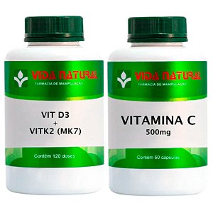 Vitamina D3 10.000ui + Vitamina K2 (MK-7) 120mcg + Vitamina C 500mg 60 Cápsulas