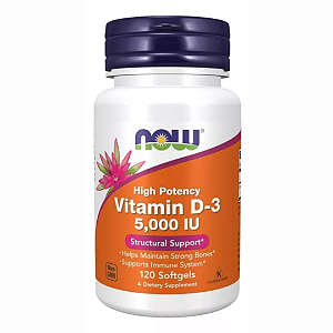 Suplemento em cápsulas NOW | Vitamin D3 5000 IU | sabor neutro em pote 120 Cápsulas