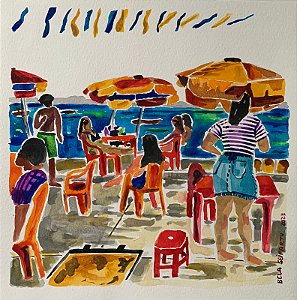 BELA SEIFARTH - "Cena de praia" - aquarela 30x30cm