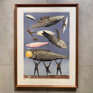Carybé - litogravura 95x65cm - Mulheres e peixes