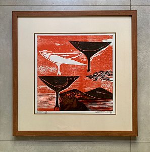 Calasans Neto - xilogravura 55x55cm - Pássaros