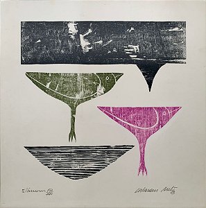 Calasans Neto - xilogravura 55x55cm - Pássaros
