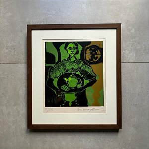 Emanoel Araujo - xilogravura 35x30cm - Mulher com bule