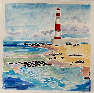 BELA SEIFARTH - "Farol de Itapuã" - aquarela 30x30cm