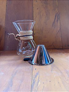 Passador de café de vidro de madeira
