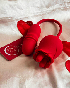 Rosa Jasmim Vibrador com Estimulo Duplo Bullet Vai e Vem