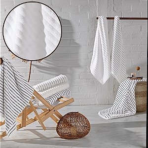 Toalha de Piscina Hotel 90x170cm Cancun 550g/m² Listras Brancas Teka Profiline