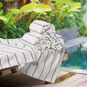 Toalha de Piscina Hotel 86x150cm Capri 430g/m² Listras Cinza Profitel