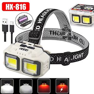 Lanterna LED Para Cabeça Bright Headlights HX-816 SP65170 COB / Recarregavel - Bege/Preto.