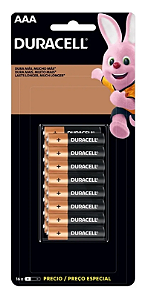 Pilha alcalina aaa pequena Duracell com 16 unidades