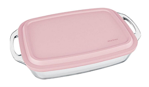 Assadeira Marinex Seletta Retangular com Alça e Tampa Rosa 3,5L - Loreto