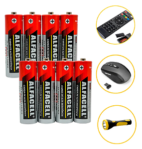 Kit 8 Pilhas AA Normal Pequena 1,5v - Alfacell Original-Loreto