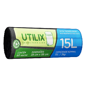 Saco Para Lixo Rolo Com 60 Unidades De 15 Litros Preto Utilix