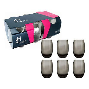 Jogo De Copos Aruba 465ml 6 Peças Fume Cozinha Grande Nadir Fumê