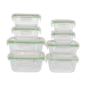 Conjunto De Potes Lock 8 Peças Vidro Hermetico Verde-claro