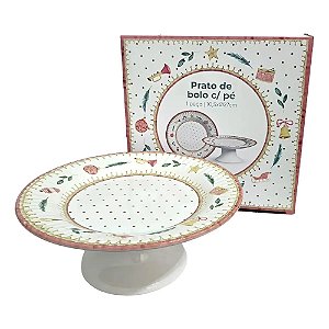 Prato Para Bolo C/ Pé Boleira Tema Natalino Cerâmica Enfeites De Natal Members