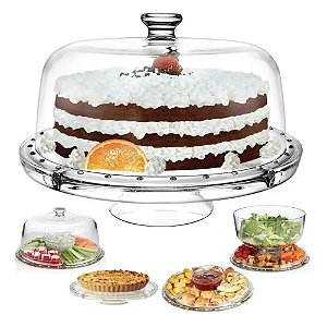 Boleira Vidro Luxo 5 Em 1 Petisqueira Saladeira Torta Bolo Cor Transparente