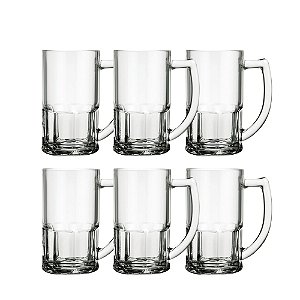 Kit com 6 Canecas de Vidro Bristol 340ml para Chopp e Cerveja