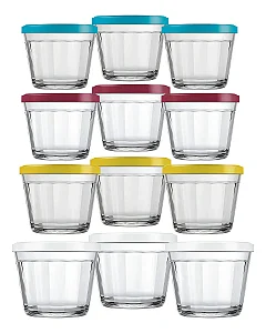Kit 12 Tigelas De Vidro Potes Americano Congelar Tampa 150ml Transparente