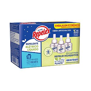 Repelente Líquido Elétrico 90 Noites Repelex Caixa 3 Unidades 40ml