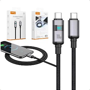 Cabo Carregador Rápido 100w Turbo Mostrador Led Usb Tipo C Preto Visor Led