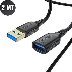Extensor USB 3.0 2m Hrebos Preto USB Macho para USB Fêmea