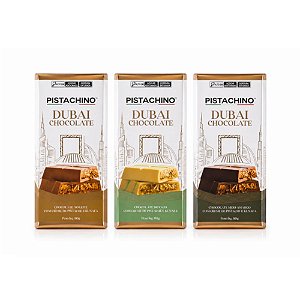 Kit 3 Barras de chocolate Pistachino 80G Pistache Kunafa Sortido