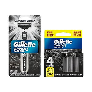 Kit Gillette Mach3 Carbono Com 4 Refis + Aparelho C/ Refil