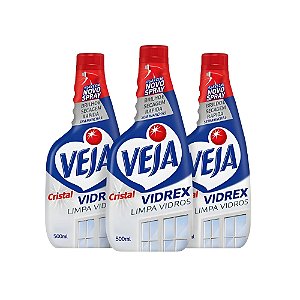 Kit 3 Limpador Perfumadolimpa Vidros Veja Vidrex Cristal 500ml