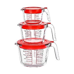 Kit 3 Copos Medidores Vidro Borossilicato 250 500 1000ml