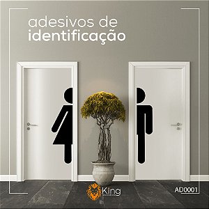 Kit 2 Adesivos Porta Banheiro Identificação Homem Mulher Cor Preto