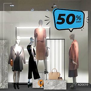 Adesivo Vitrine Promoção OFF - 100x64cm - Azul e Preto