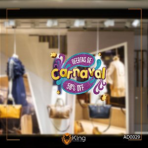 Adesivo Vitrine Ofertas de Carnaval 50% OFF