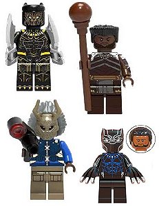 Boneco Bloco Montar Pantera Negra - Kit 4 Personagens