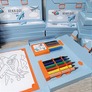 Kit de Colorir Aviador Personalizado para Festa Infantil | Maletinha de Colorir