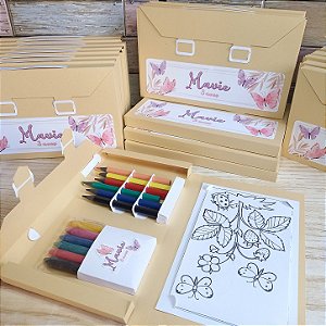 Kit de Colorir Borboletas (Jardim Encantado) Personalizado para Festa Infantil | Maletinha de Colorir