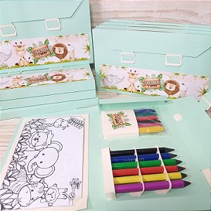 Kit de Colorir Safari Personalizado para Festa Infantil | Maletinha de Colorir