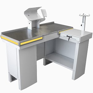 Checkout Caixa de Supermercado 1.30mts Completo com Gaveta de Dinheiro Manual e Suportes - Esquerda/Direita - Mesa Reta - BCL13 - Branco com Amarelo