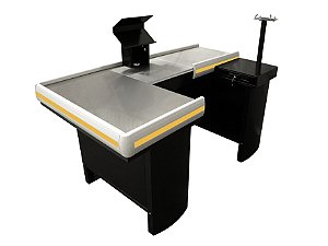 Checkout Caixa de Supermercado 1.80mts Completo com Gaveta de Dinheiro Manual e Suportes - Esquerda/Direita - Mesa Reta - BCL18 - Preto com Amarelo