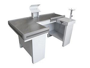 Checkout Caixa de Supermercado 1.80mts Completo com Gaveta de Dinheiro Manual e Suportes - Esquerda/Direita - Mesa Reta - BCL18 - Branco com Cinza