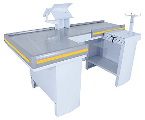 Checkout Caixa de Supermercado 2.00mts Completo com Gaveta de Dinheiro Manual e Suportes - Esquerda/Direita - Mesa Reta - BCL20 - Branco com Amarelo