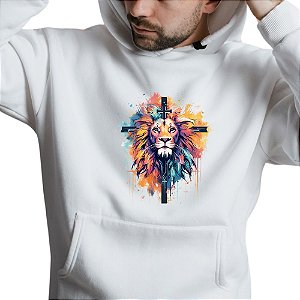 Blusa Moleton Gospel Cristã Evangélica Leão Colorido Cruz Promoção